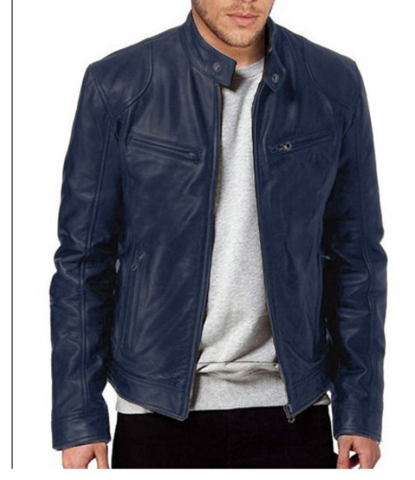 Giacca in pelle classica da uomo – Giacca da motociclista slim fit di alta qualità con chiusura a cerniera