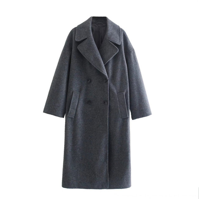 Cappotto lungo in lana premium da donna - Cappotto lungo doppiopetto