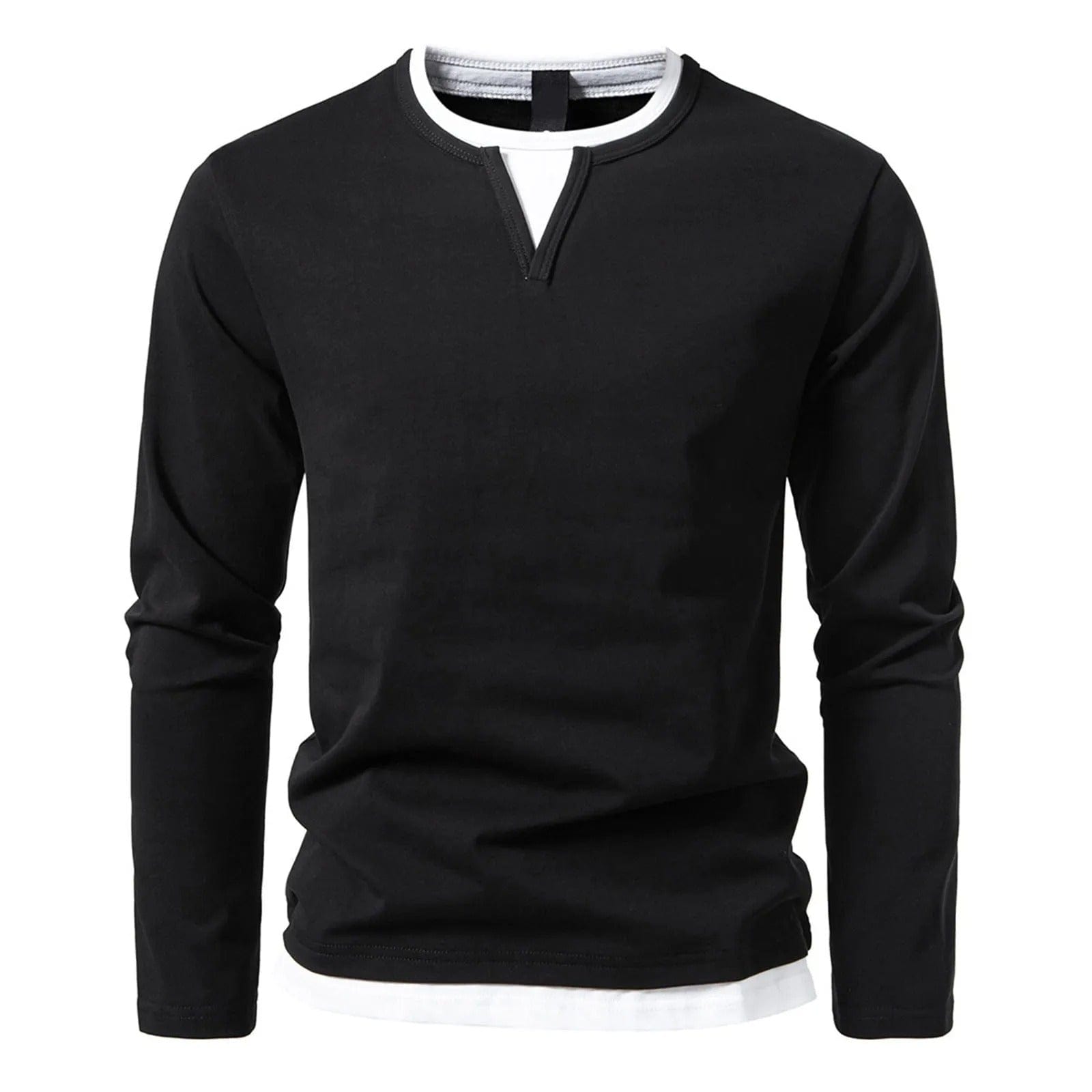 Polo da uomo a maniche lunghe con scollo rotondo ed effetto a strati - Essenziale casual ed elegante