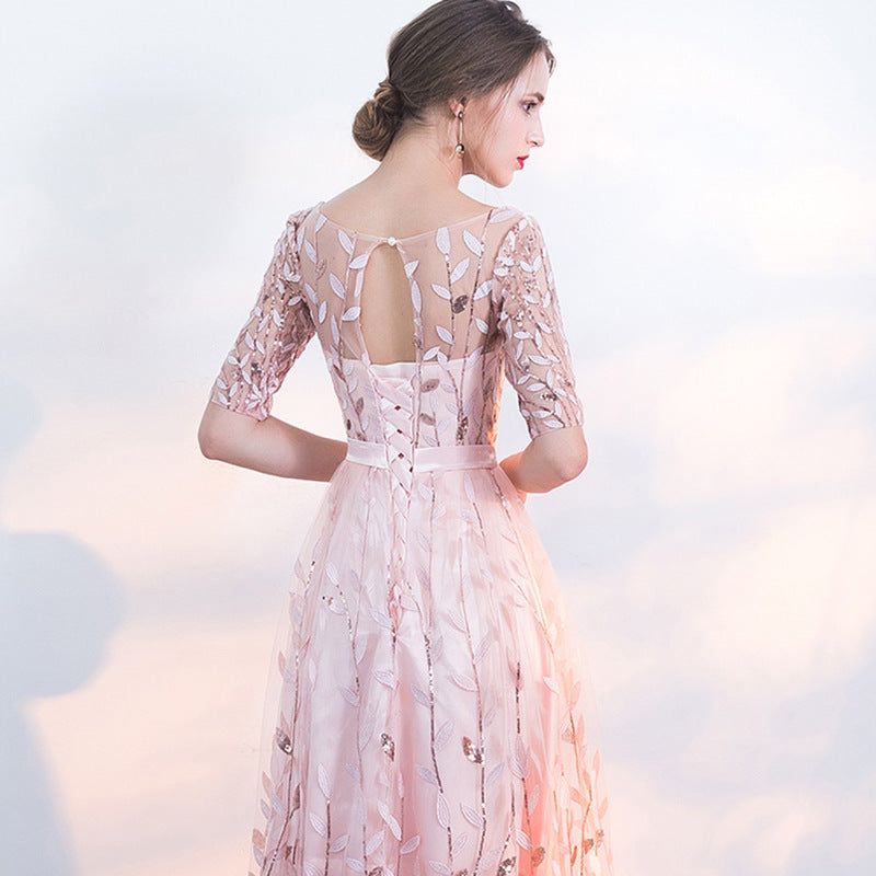 Abito pizzo Elegante Morbido Leggero Girocollo Maniche a Metà Donna – Casual Comodo Moda Primavera Estate