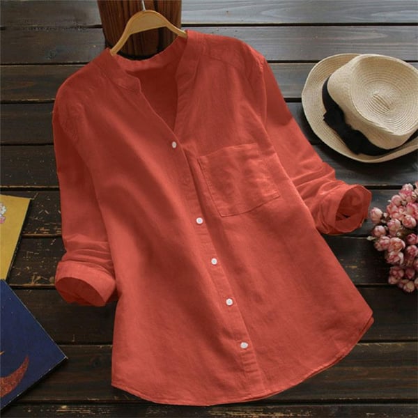 Camicia Donna Bianca Scollo A V – Cotone, Maniche Lunghe