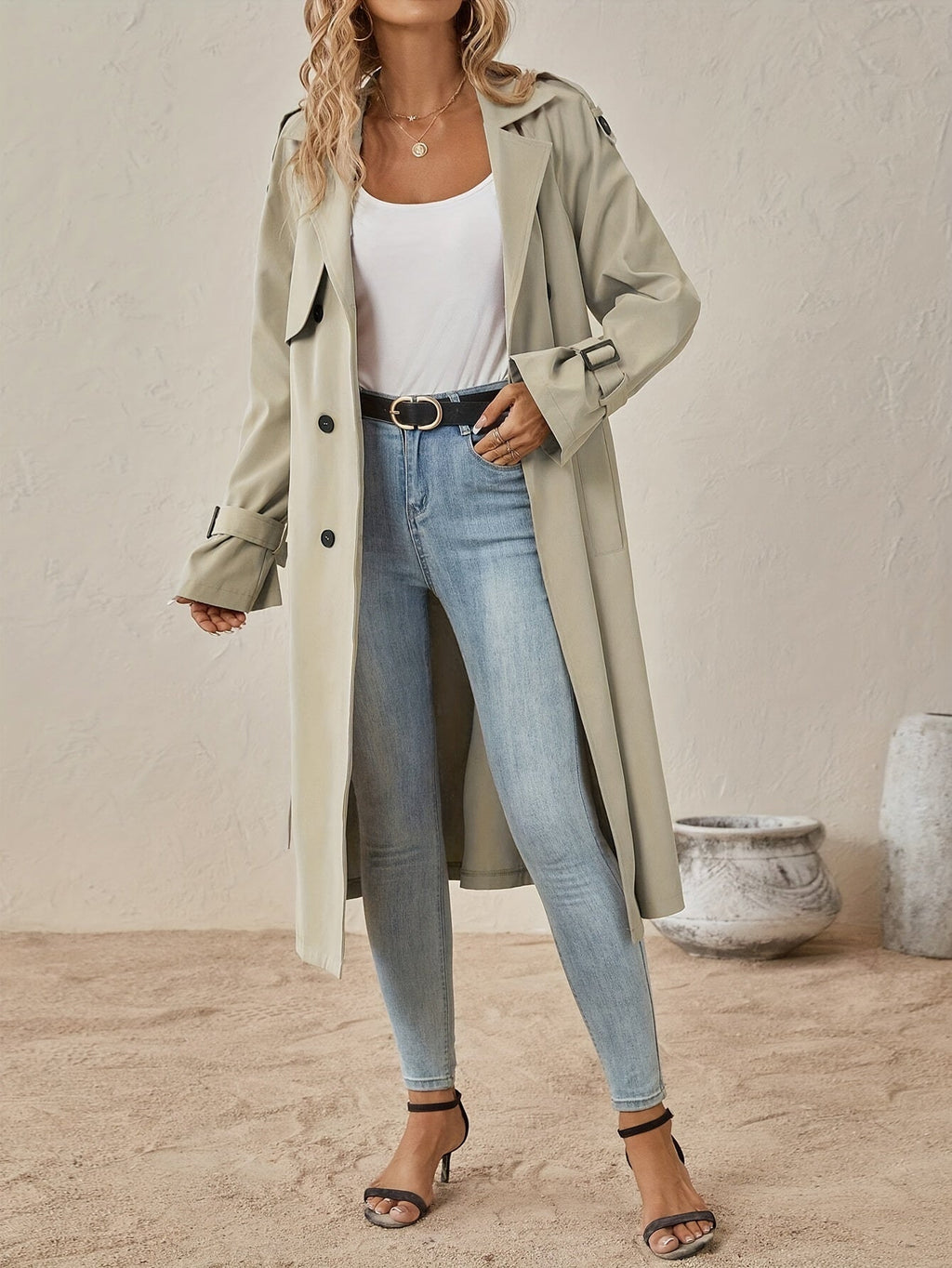 Trench lungo ed elegante in misto cotone da donna - perfetto per l'uso quotidiano