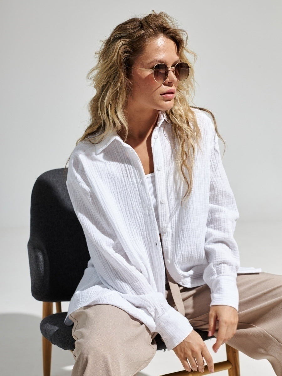 Camicia da donna in cotone Premium a maniche lunghe