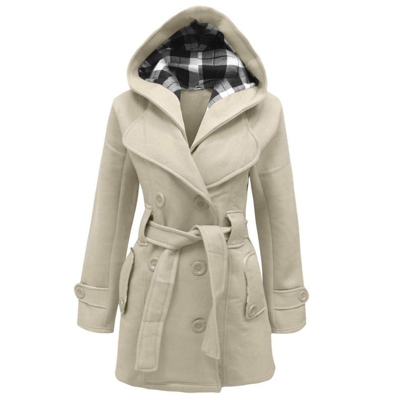 Cappotto di lana con cappuccio di lusso da donna - Cappotto invernale con cintura