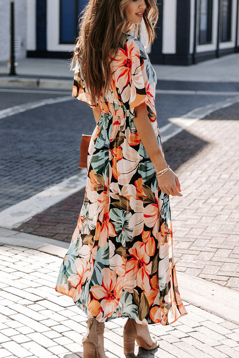 Maxi abito donna premium con scollo a V e spacco