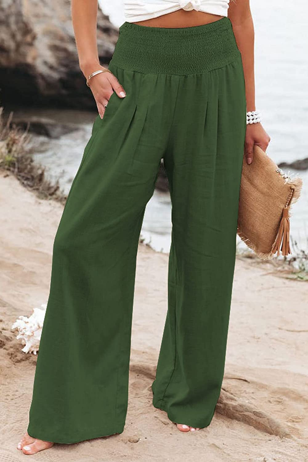 Pantaloni estivi in lino da donna – Elastico in vita e vestibilità comoda e ampia