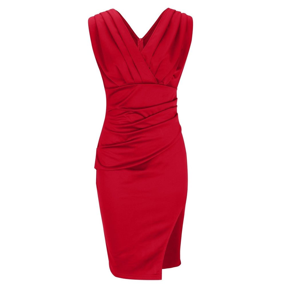 Abito da cocktail midi con scollo a V per invitati a matrimoni - Elegante, lusinghiero
