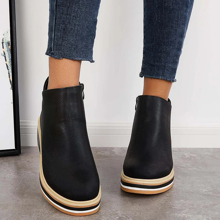 Stivaletti da donna in pelle con plateau e cerniera - Comfort e stile per tutti i giorni
