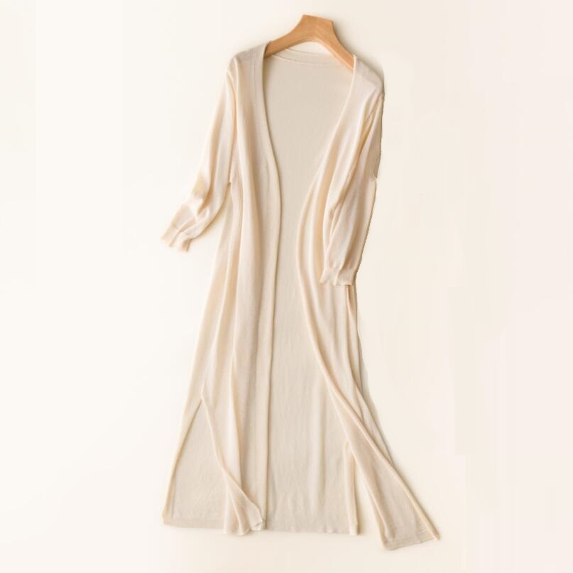 Cardigan lungo aperto leggero da donna con maniche a 3/4