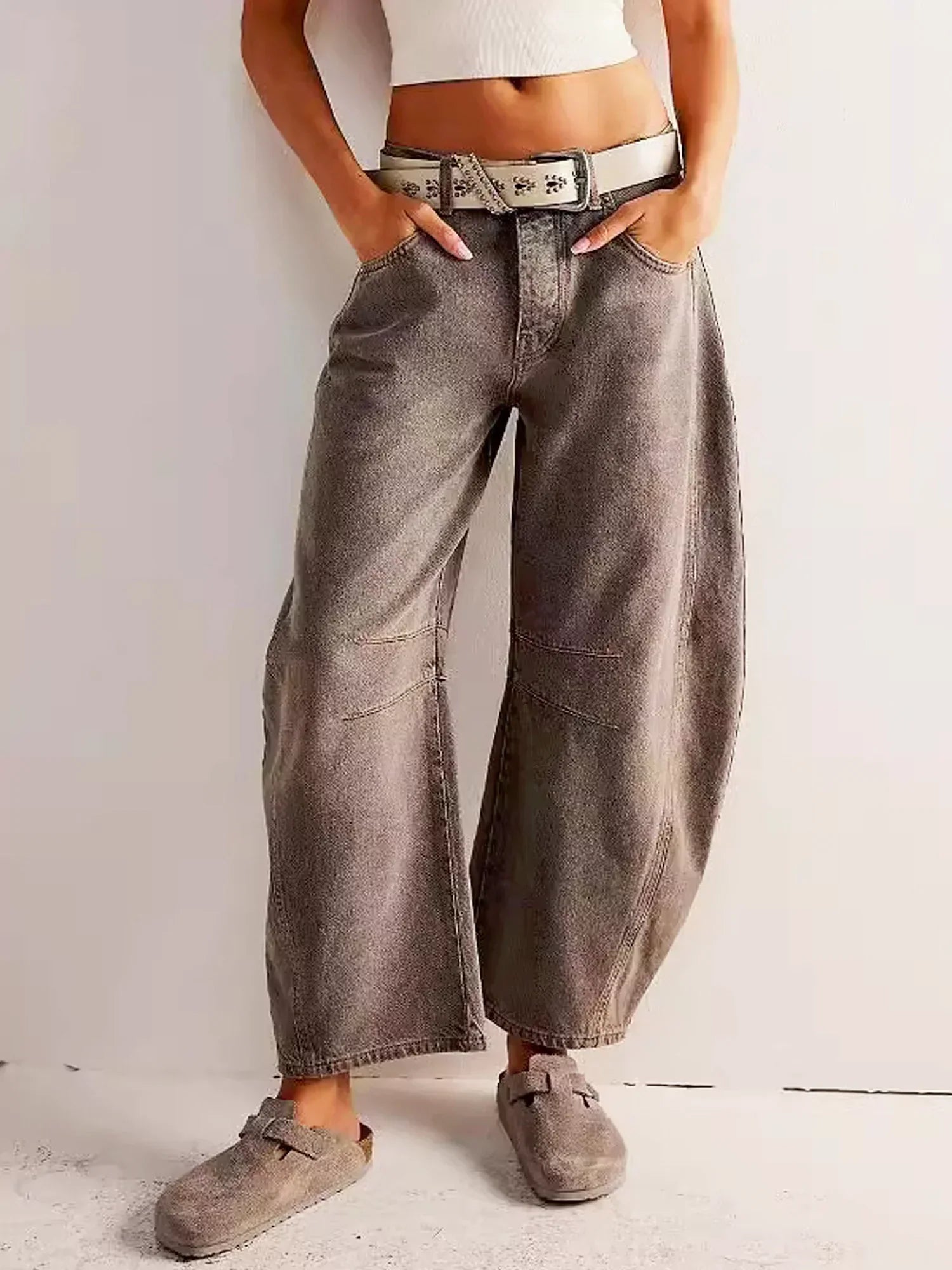 Jeans a vita alta alla moda da donna - Pantaloni in denim unici con gamba larga