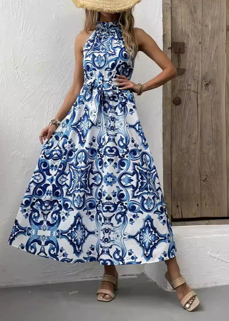 Abito lungo estivo da donna elegante in stile bohémien con scollo all'americana - Abito da leggero, fluido e senza maniche, perfetto per le vacanze.