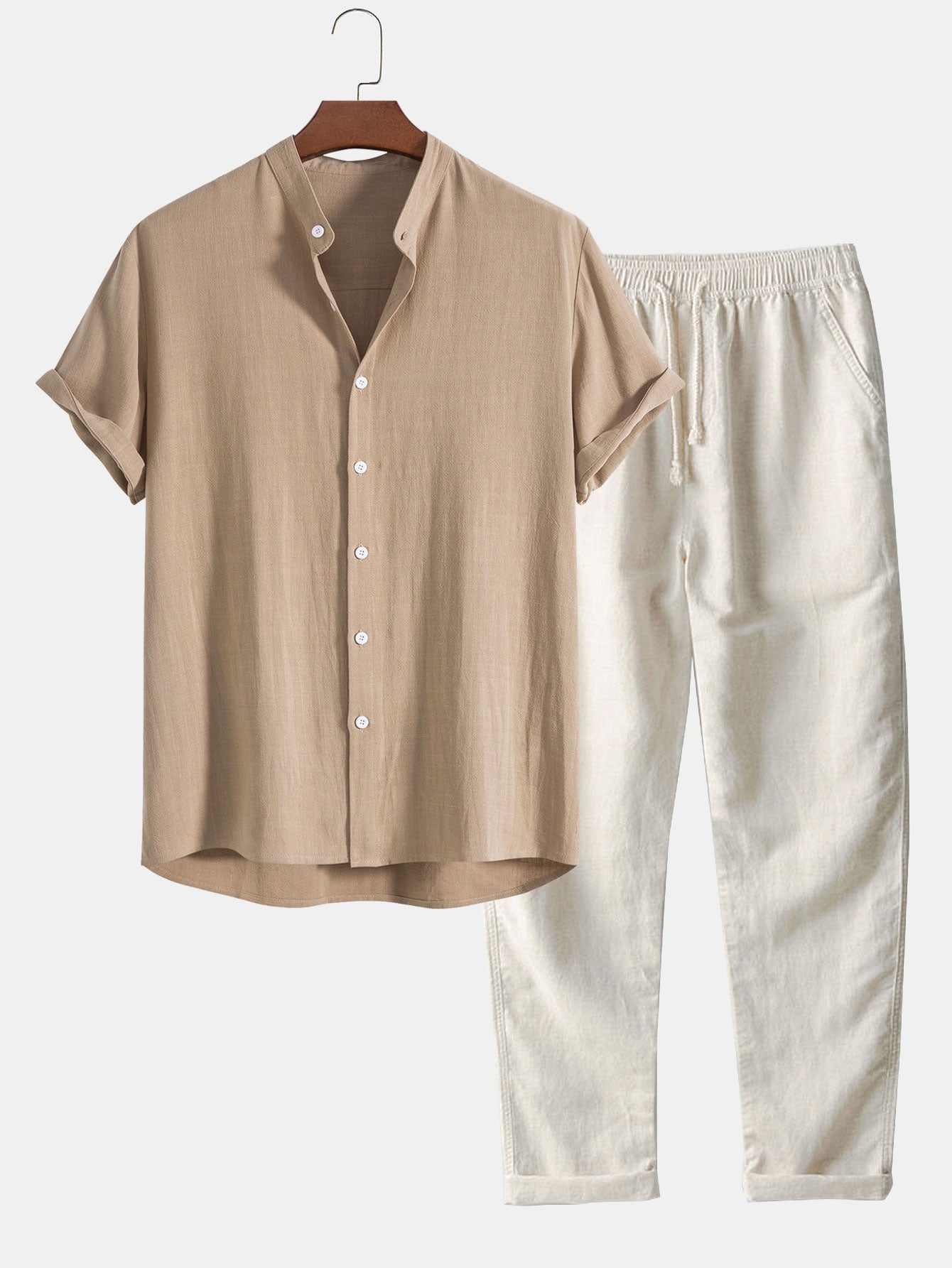 Completo estivo casual elegante da uomo in lino con camicia e pantaloni - Due pezzi leggeri e traspiranti, casual da spiaggia