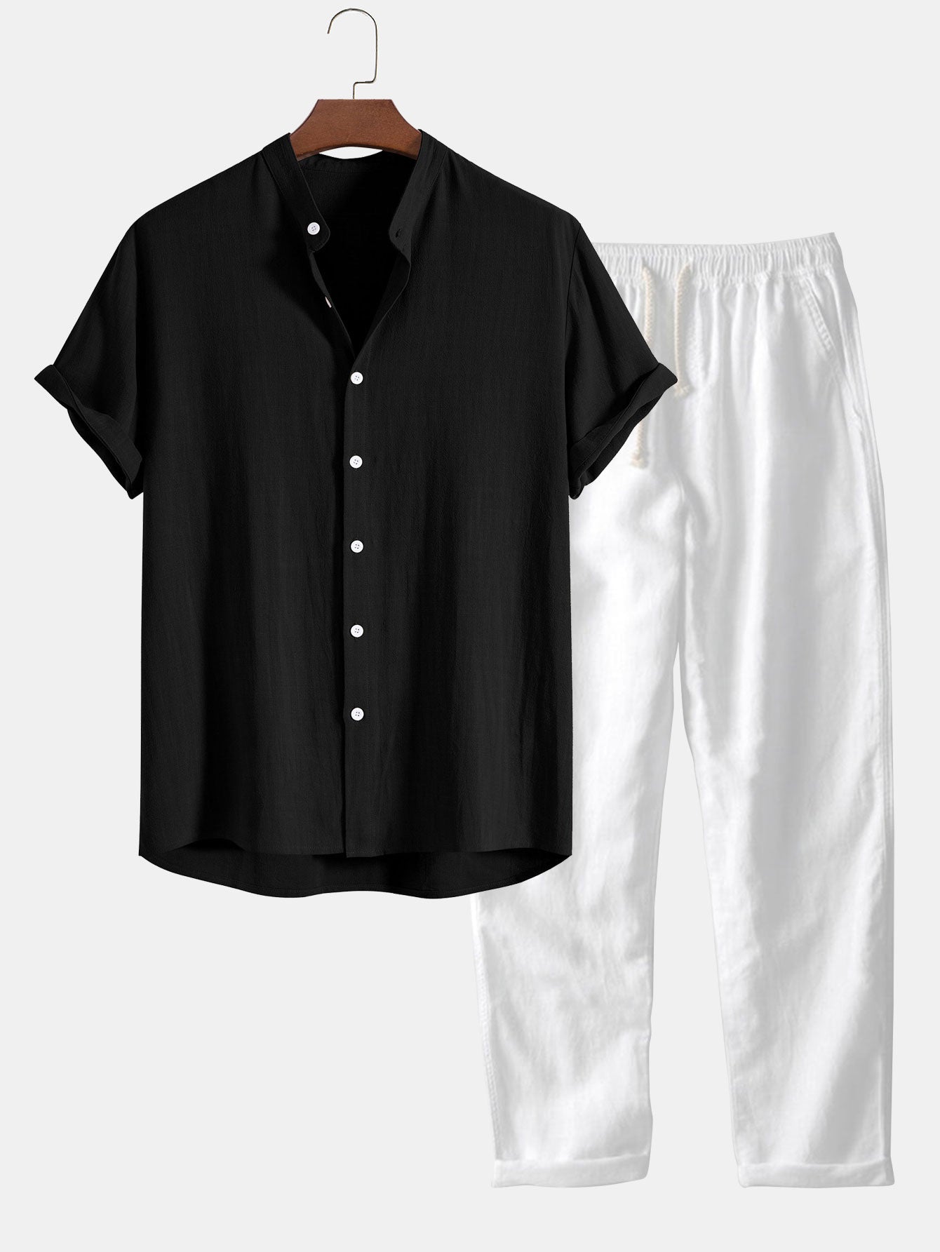 Completo estivo casual elegante da uomo in lino con camicia e pantaloni - Due pezzi leggeri e traspiranti, casual da spiaggia