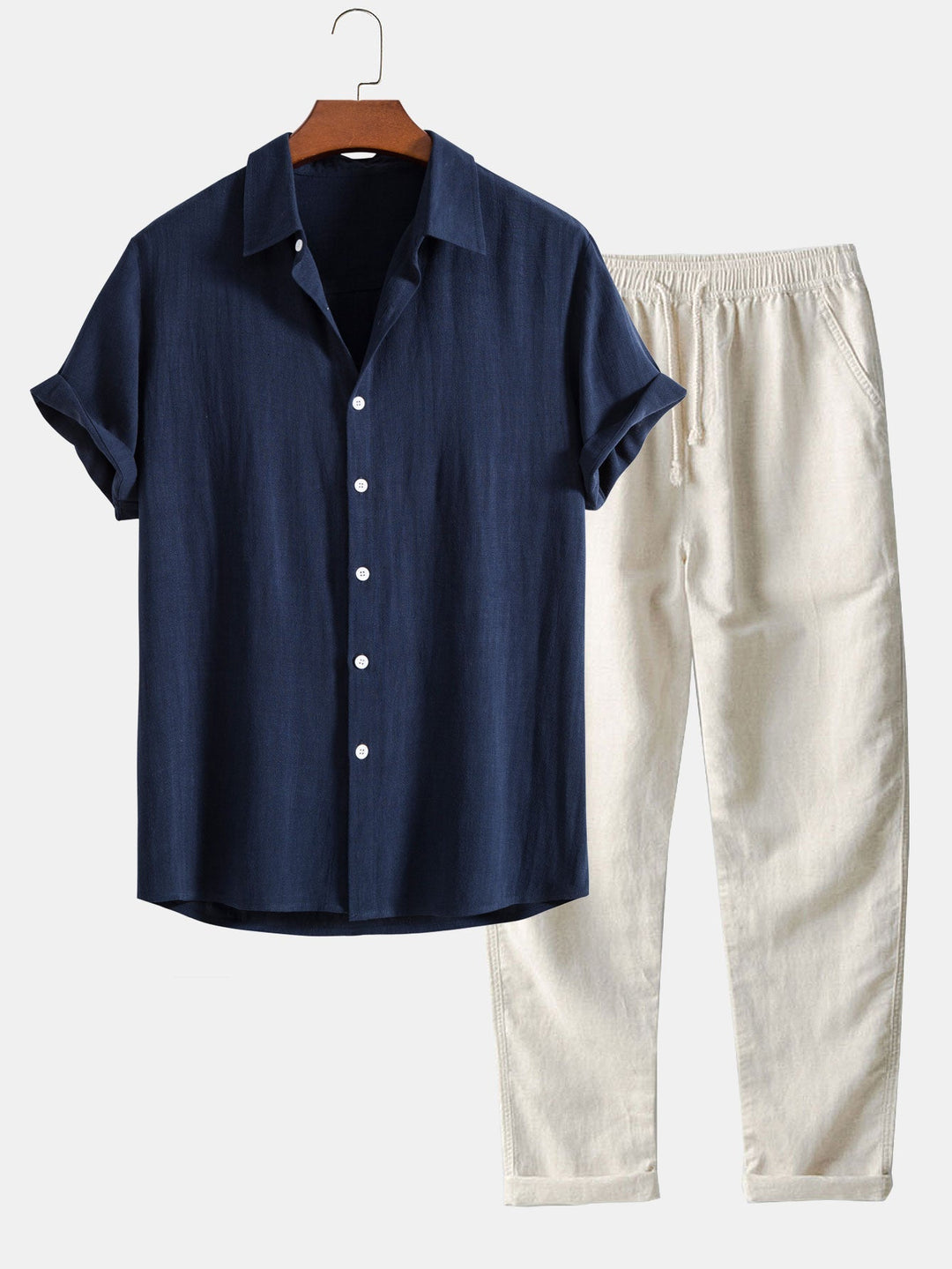 Completo estivo casual elegante da uomo in lino con camicia e pantaloni - Due pezzi leggeri e traspiranti, casual da spiaggia