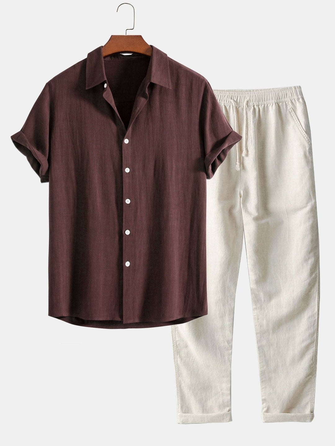 Completo estivo casual elegante da uomo in lino con camicia e pantaloni - Due pezzi leggeri e traspiranti, casual da spiaggia