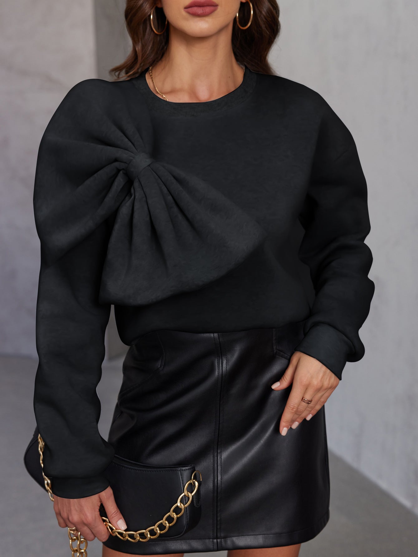 Elegante maglione da donna in maglia con fiocco - Pullover morbido a maniche lunghe