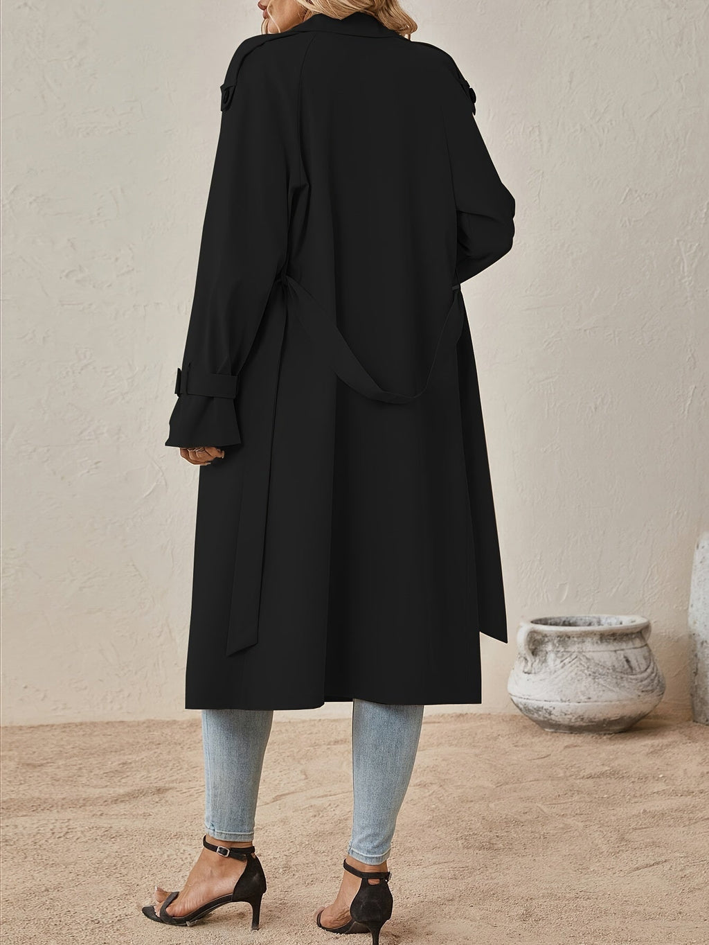 Trench lungo ed elegante in misto cotone da donna - perfetto per l'uso quotidiano