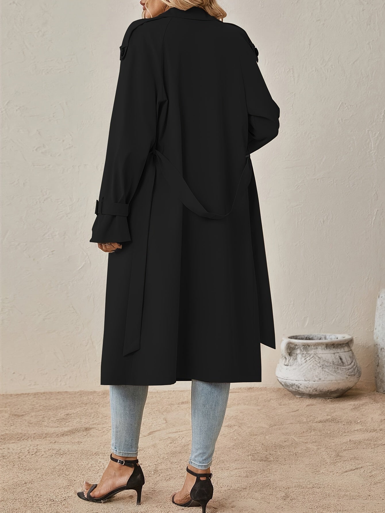 Trench lungo ed elegante in misto cotone da donna - perfetto per l'uso quotidiano