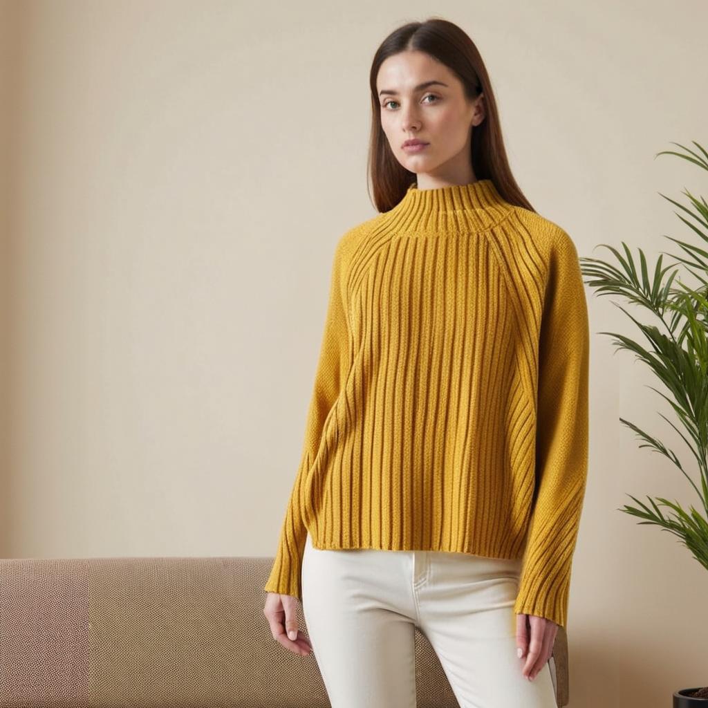 Maglione dolcevita donna Premium a coste, morbido e caldo