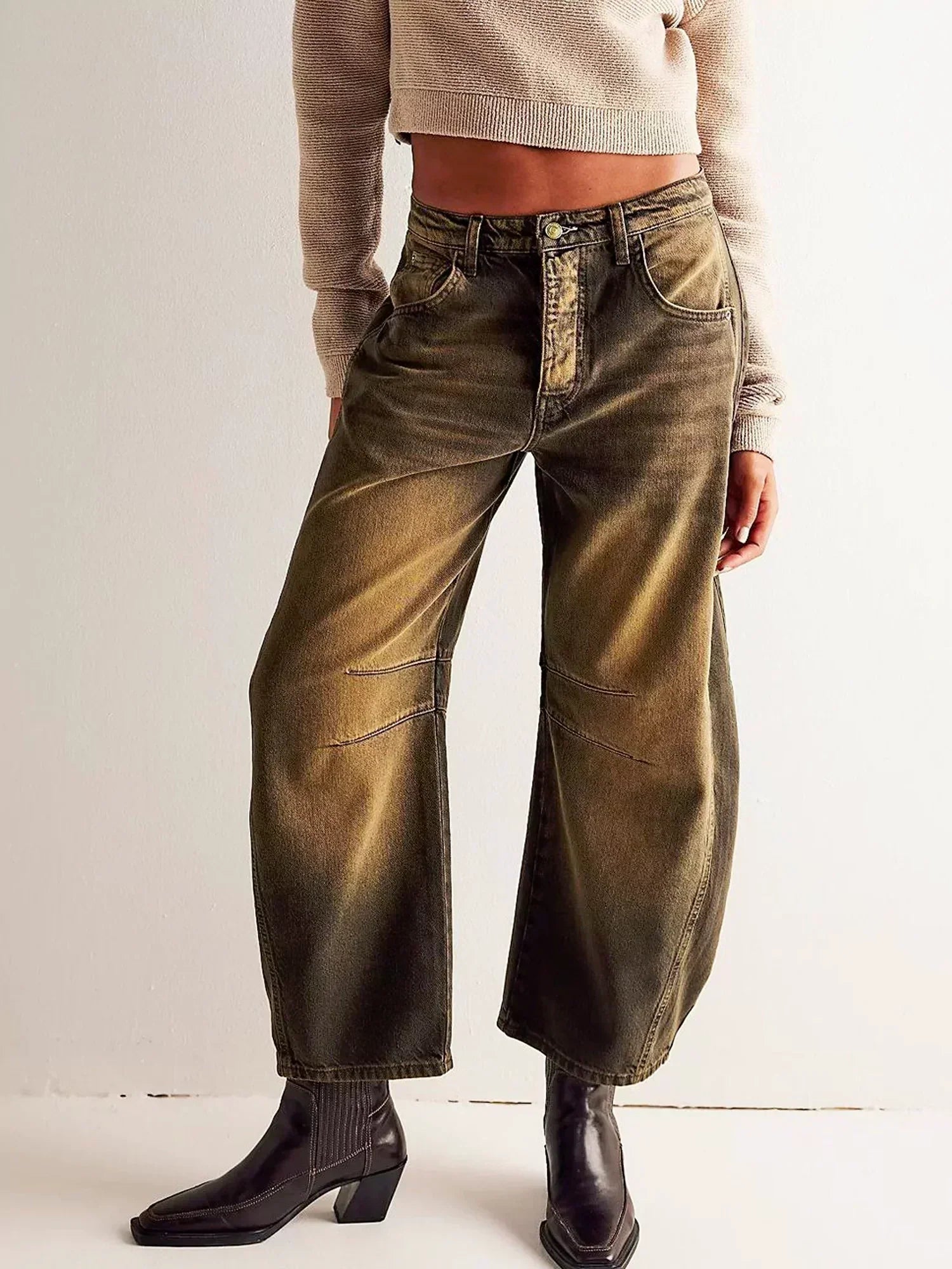 Jeans a vita alta alla moda da donna - Pantaloni in denim unici con gamba larga