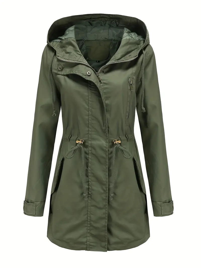 Trench impermeabile a maniche lunghe da donna | Con cappuccio