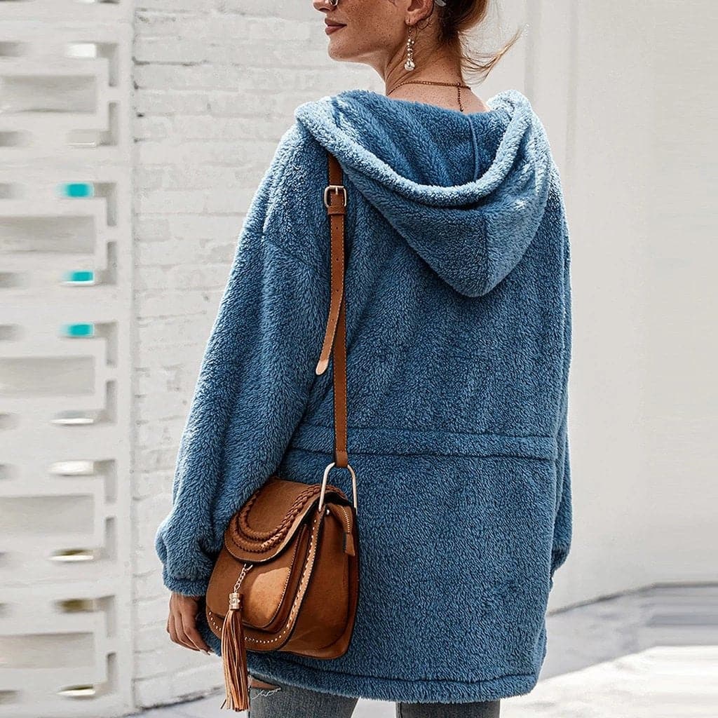 Giacca oversize in pile spesso da donna con cappuccio: comfort ed eleganza per l'inverno