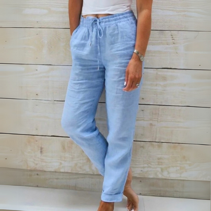 Pantaloni estivi casual eleganti in lino da donna - leggeri, traspiranti, comodi