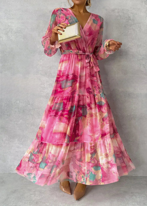 Abito bohémien rosa a maniche lunghe - Perfetto per l'estate o per una serata chic
