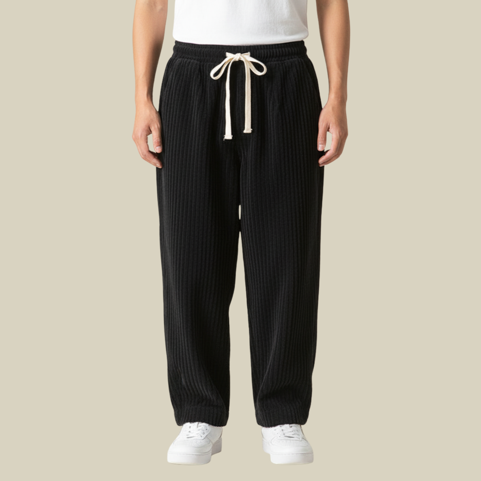 Pantaloni comodi in velluto a coste da uomo – Elastico in vita con tasche