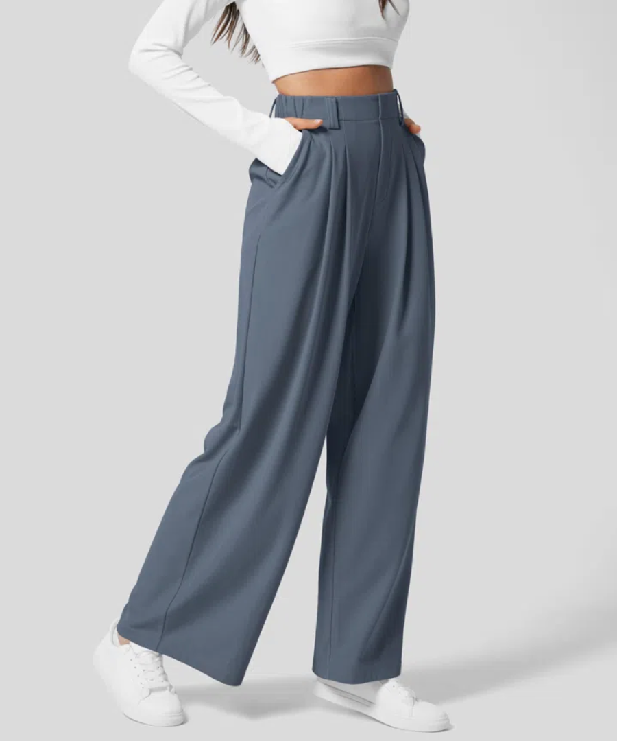 Pantaloni elastici eleganti a vita alta da donna