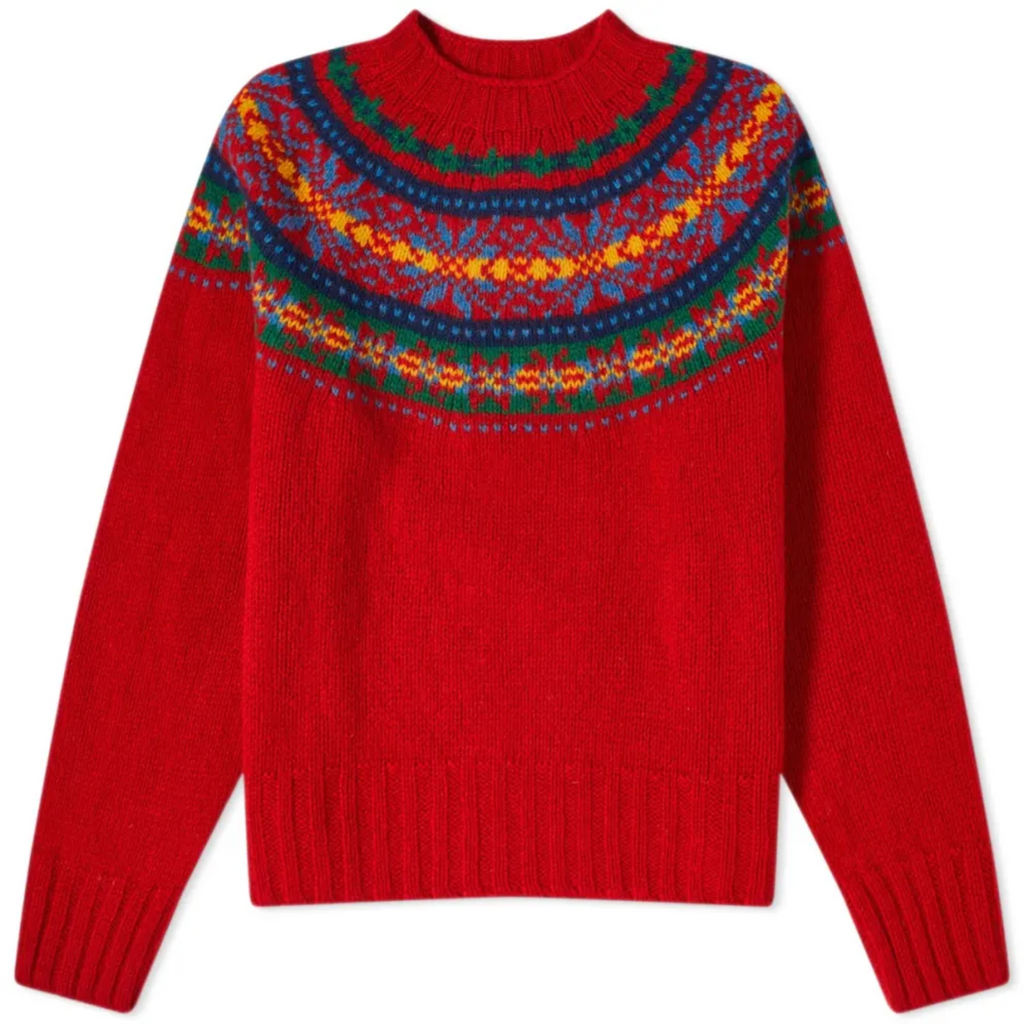 Maglione Fair Isle rosso vintage da donna - Comodo maglione spesso