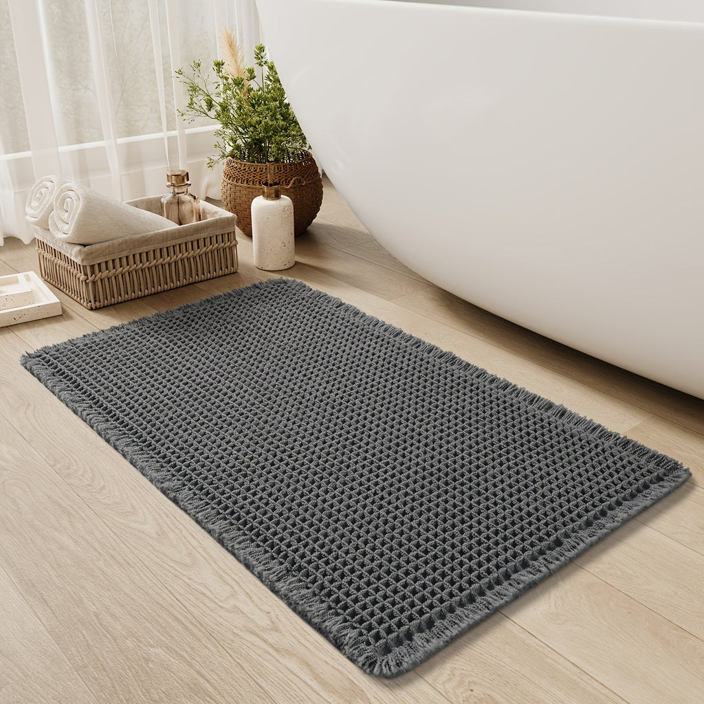 Tappetino da bagno a nido d'ape ultra assorbente - Tappetino antiscivolo con frange, asciugatura rapida e morbido per doccia, vasca da bagno e arredamento per il bagno