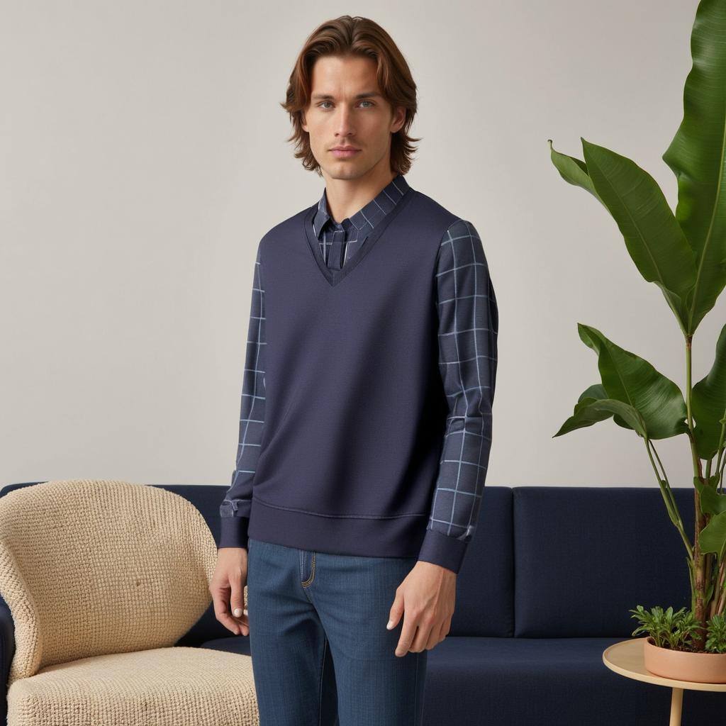 Maglione da uomo con camicia a quadri di alta qualità