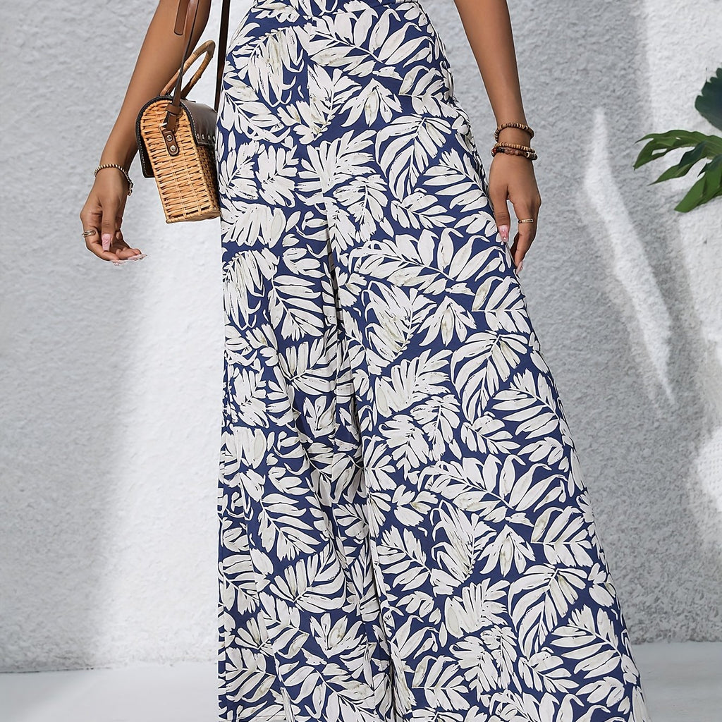 Pantaloni larghi da donna con stampa tropicale – stile boho estivo