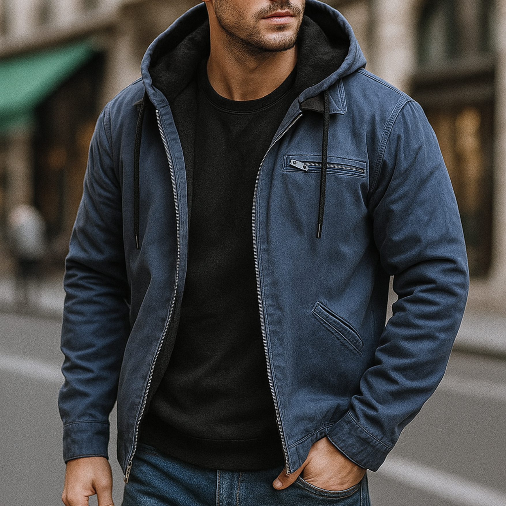 Giacca autunnale da uomo con cerniera e cappuccio - Strato leggero ed elegante