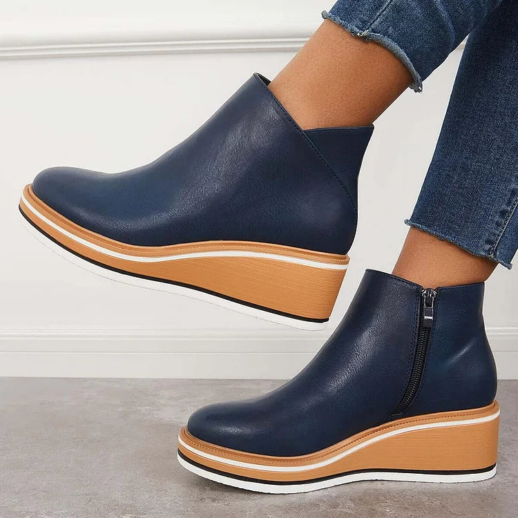 Stivaletti da donna in pelle con plateau e cerniera - Comfort e stile per tutti i giorni