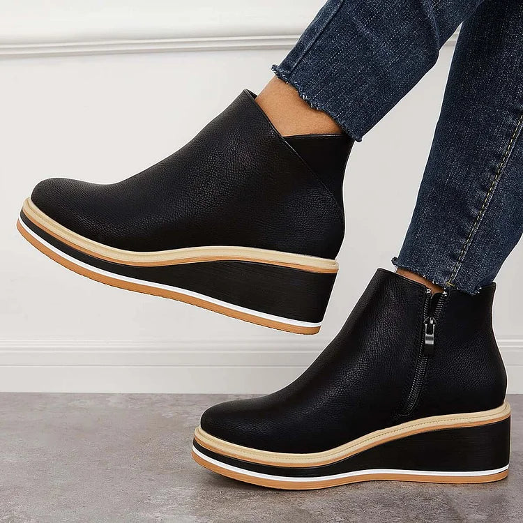 Stivaletti da donna in pelle con plateau e cerniera - Comfort e stile per tutti i giorni