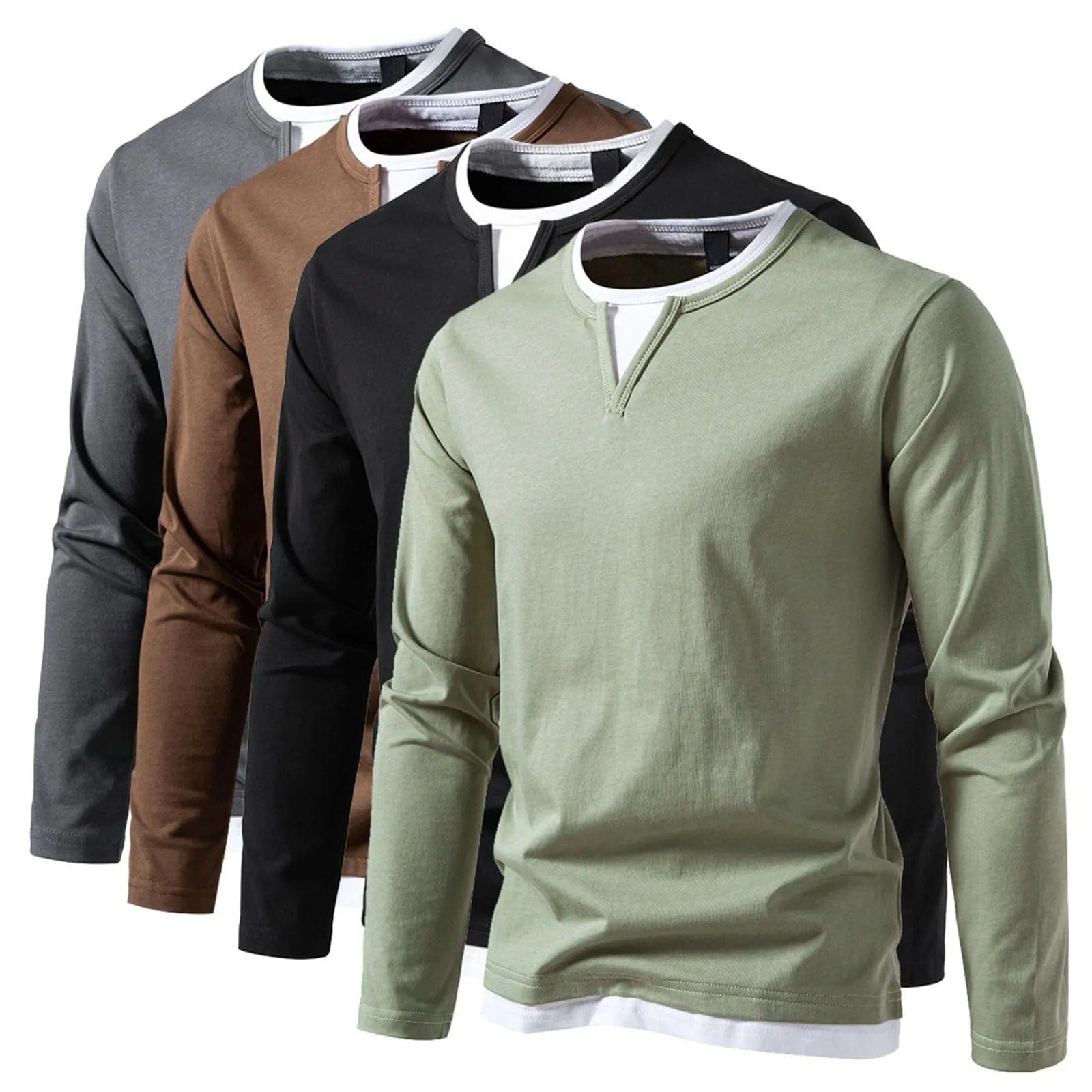 Polo da uomo a maniche lunghe con scollo rotondo ed effetto a strati - Essenziale casual ed elegante