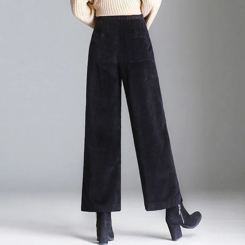 Pantaloni Eleganti a Gamba Larga in Velluto a Coste per Donne