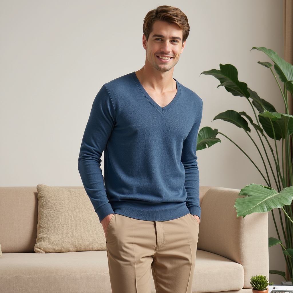 Maglione da uomo con collo a V confortevole e caldo