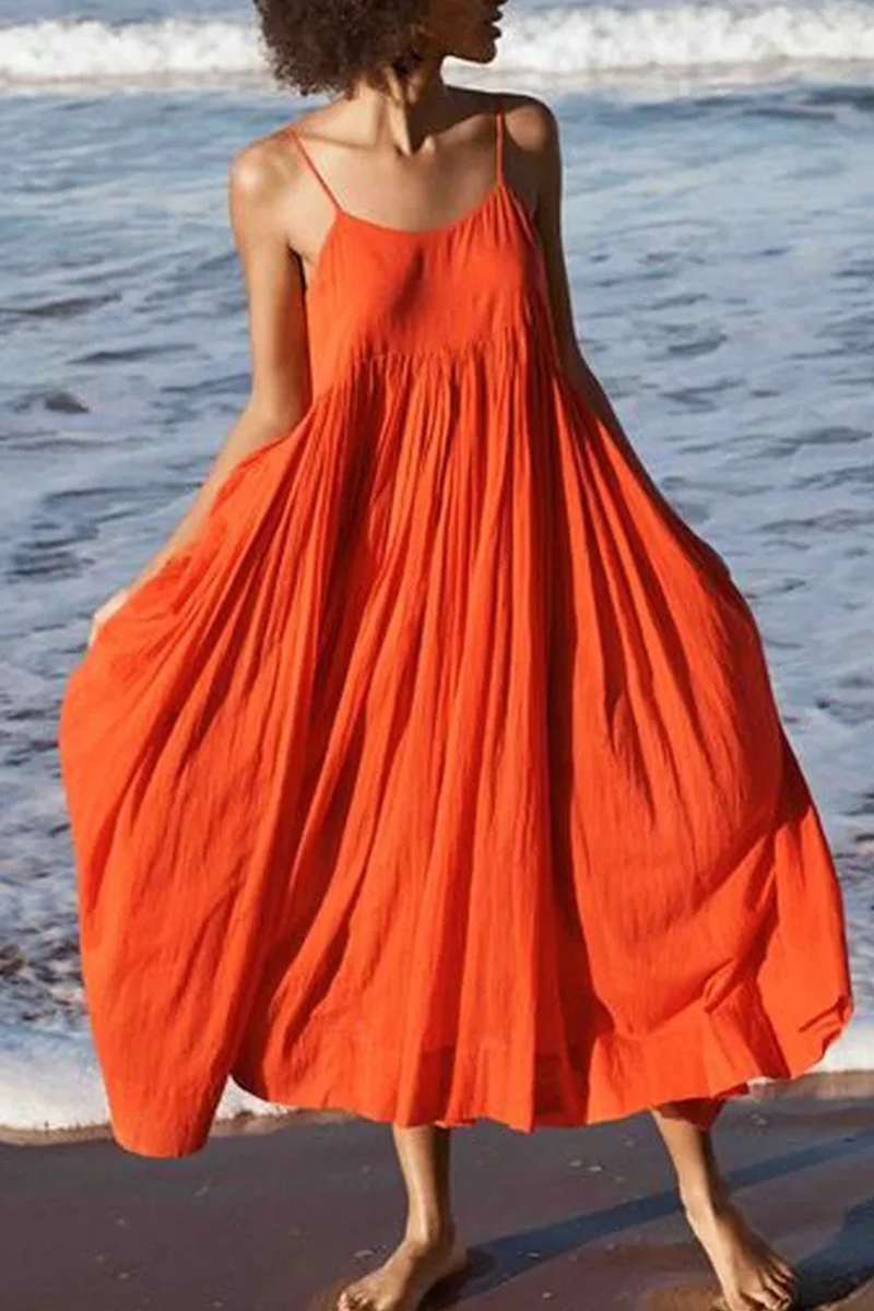 Abito estivo da spiaggia midi da donna con spalline sottili - Abito estivo leggero, casual, senza maniche e svasato per le vacanze