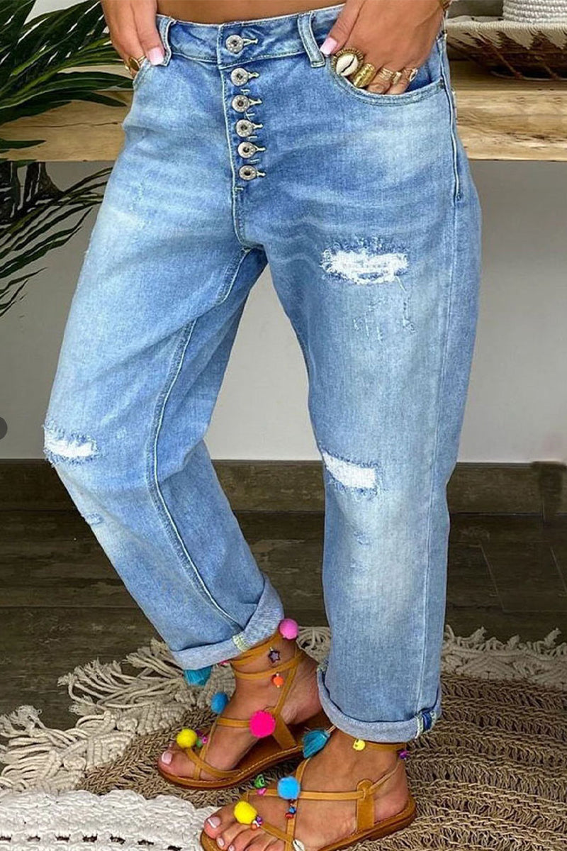 Donna Jeans strappati a vita bassa
