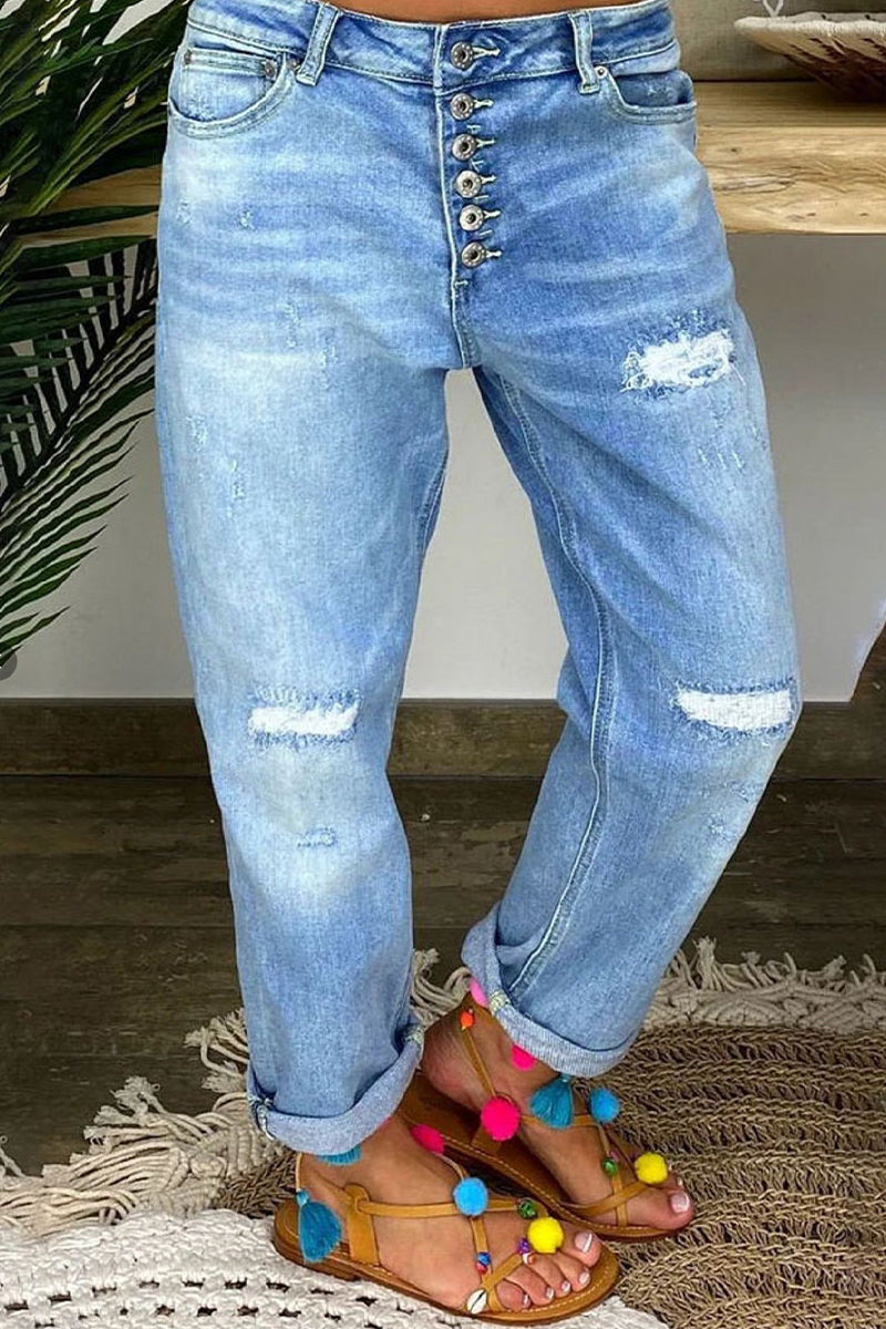 Donna Jeans strappati a vita bassa