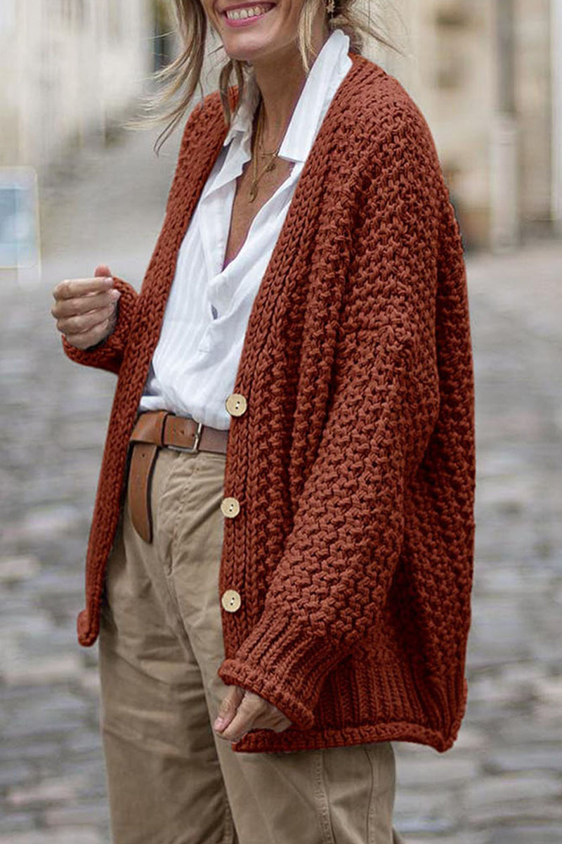 Cardigan Elegante Spessa Oversize a Coste da Donna