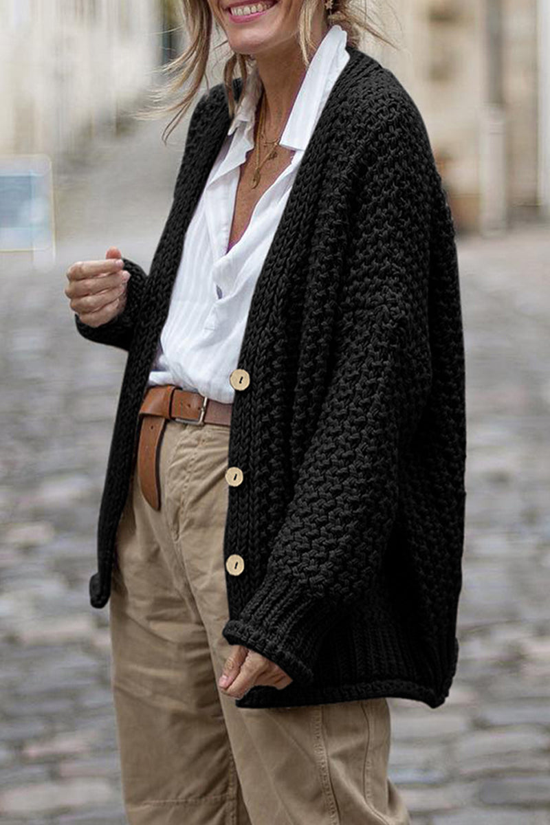 Cardigan Elegante Spessa Oversize a Coste da Donna