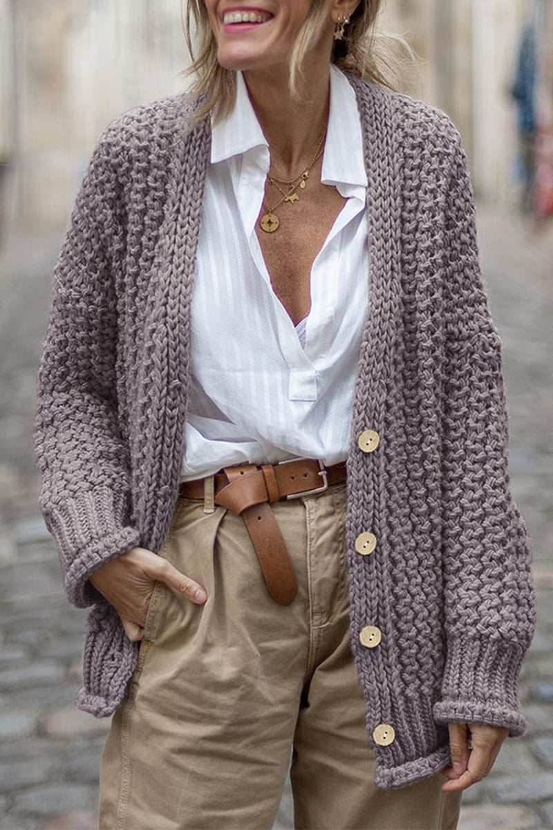 Cardigan Elegante Spessa Oversize a Coste da Donna
