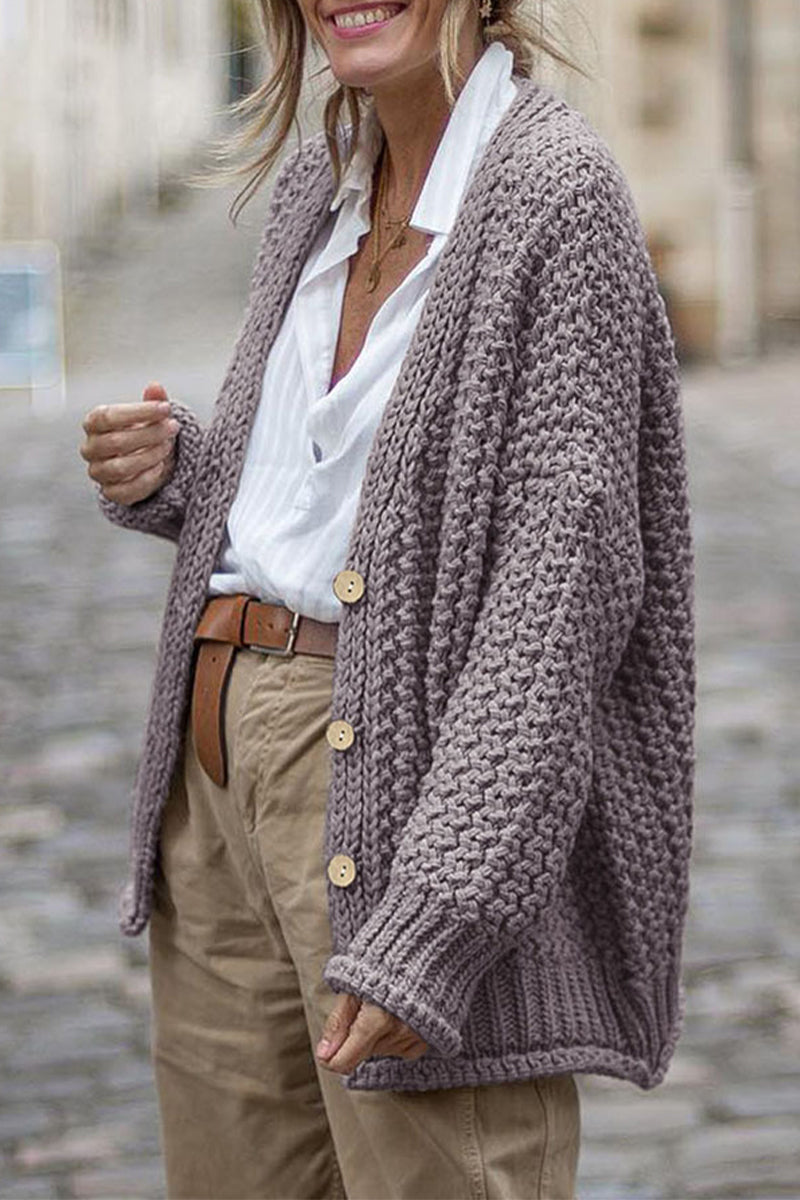 Cardigan Elegante Spessa Oversize a Coste da Donna