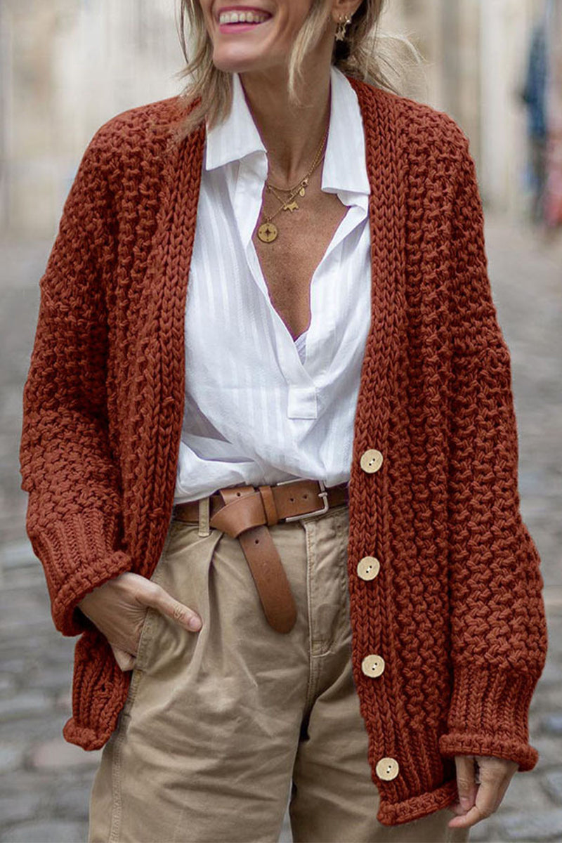 Cardigan Elegante Spessa Oversize a Coste da Donna