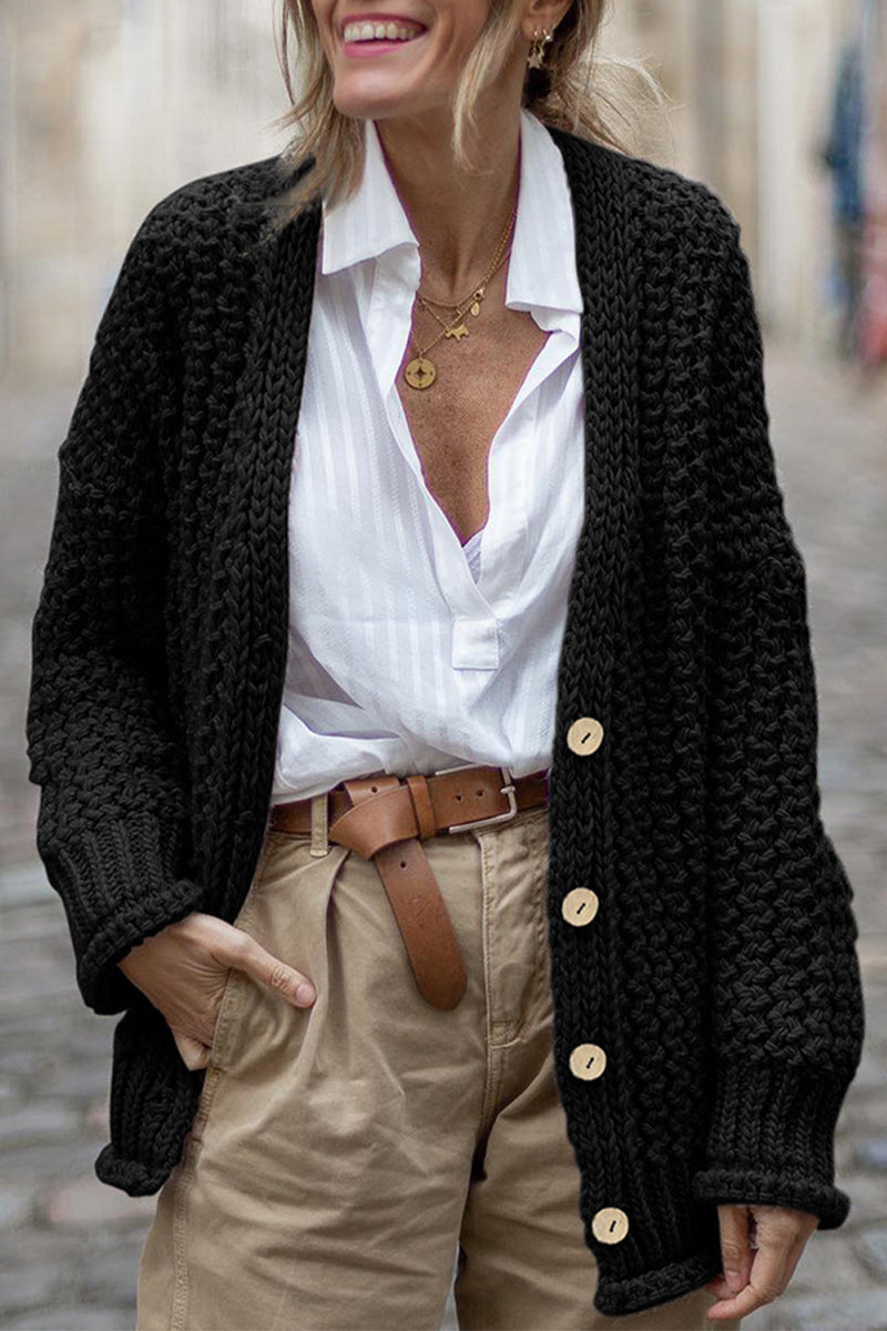Cardigan Elegante Spessa Oversize a Coste da Donna