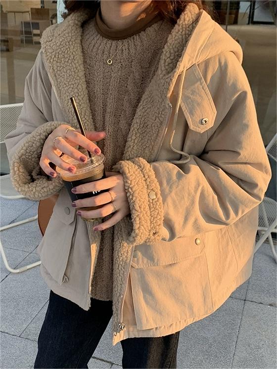 Parka elegante in pile spesso da donna - Cappotto oversize con cappuccio